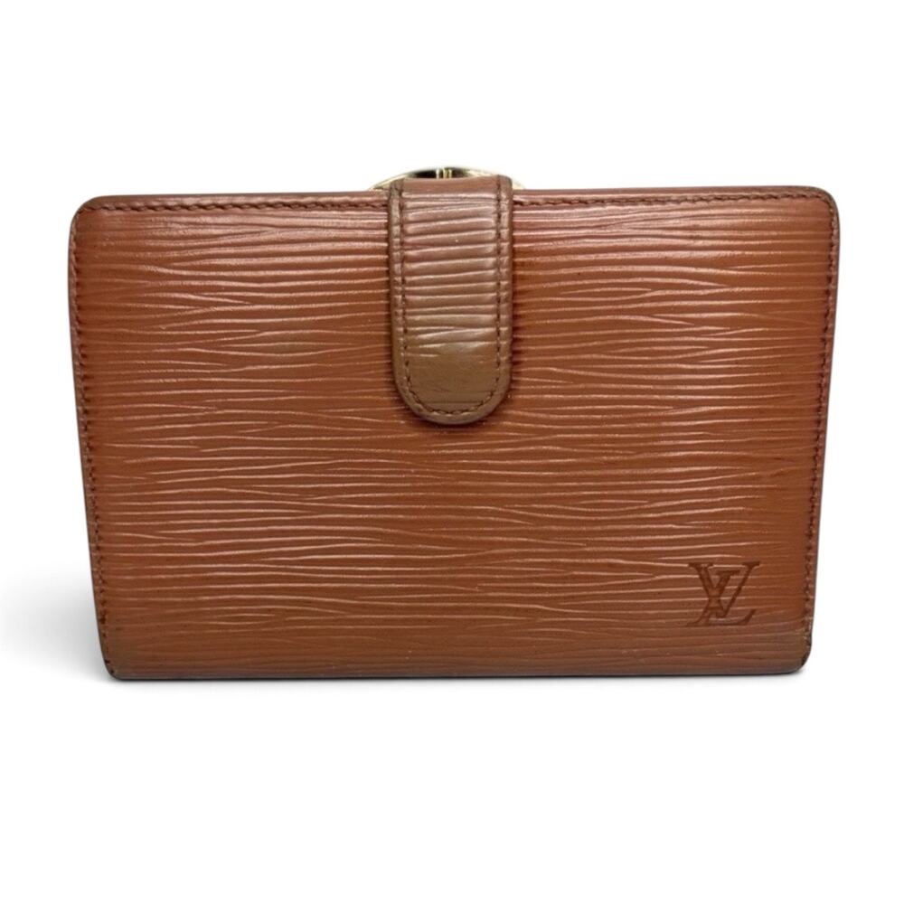 Louis Vuitton Brown Epi Leather Kisslock Wallet with Embossed LV Logo